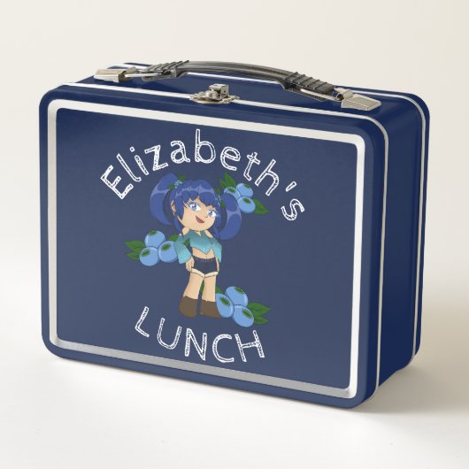 Aangepaste Tekst Lunchbox met Blueberry Chibi (Voorkant)