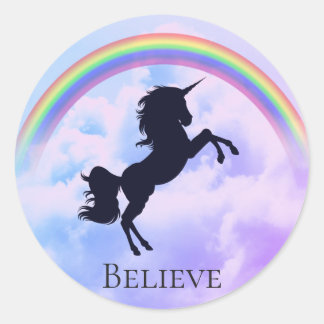 Aangepaste tekst Magische Unicorn Paarse wolkenreg Ronde Sticker