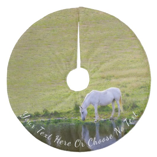 Aangepaste tekst / Majestic White Horse bij een ri Fleece Kerstboom Rok (Voorkant)