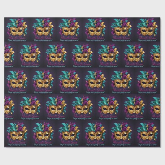 Aangepaste tekst Mardi Gras masker veren Cadeaupapier (Vlak)