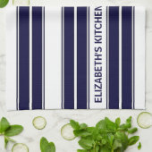 Aangepaste tekst marineblauw en wit gestreept theedoek (Gevouwen)