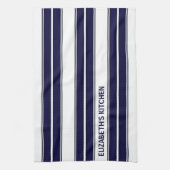 Aangepaste tekst marineblauw en wit gestreept theedoek (Verticaal)