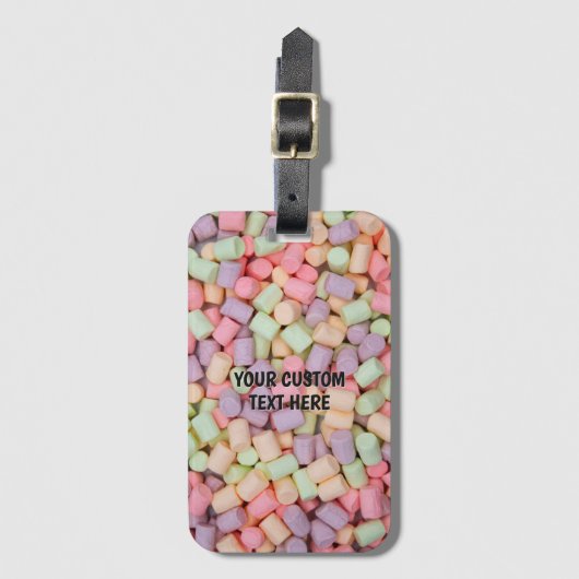 Aangepaste tekst marshmallows bagagelabel (Voorkant (verticaal))