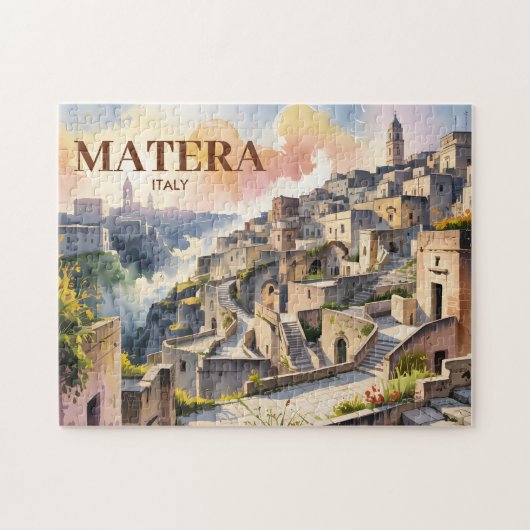 Aangepaste tekst Matera Italië Reis Sassi di Mater Legpuzzel (Horizontaal)