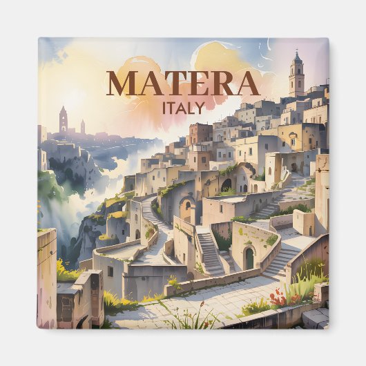 Aangepaste tekst Matera Italië Reis Sassi di Mater Magneet (Voorkant)