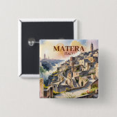 Aangepaste tekst Matera Italië Reis Sassi di Mater Vierkante Button 5,1 Cm (Voorkant /achterkant)