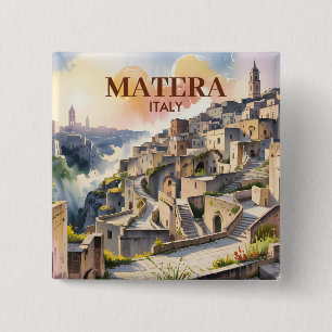 Aangepaste tekst Matera Italië Reis Sassi di Mater Vierkante Button 5,1 Cm