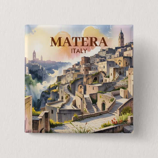 Aangepaste tekst Matera Italië Reis Sassi di Mater Vierkante Button 5,1 Cm (Voorkant)