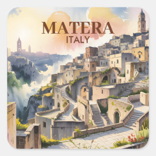 Aangepaste tekst Matera Italië Reis Sassi di Mater Vierkante Sticker