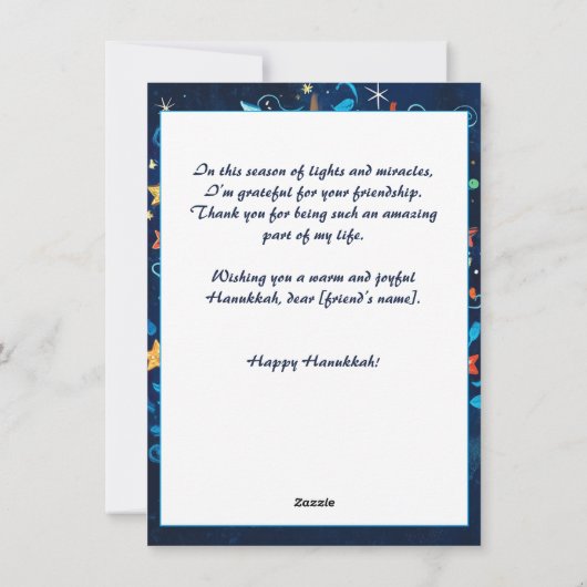 Aangepaste tekst Menora Magic Greeting Feestdagenkaart (Achterkant)