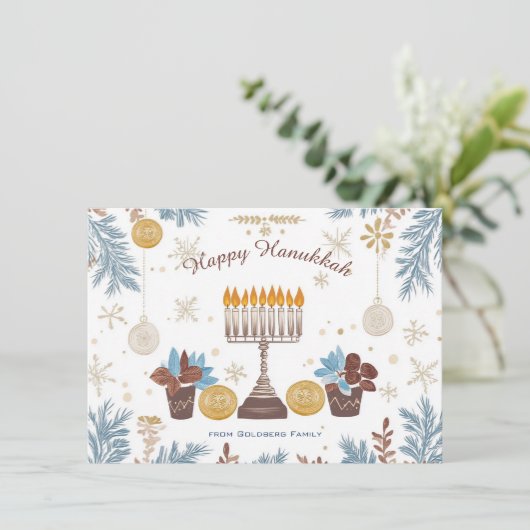 Aangepaste tekst Menorah Glow: A Waterverf Chanoek Feestdagenkaart (Staand voorkant)