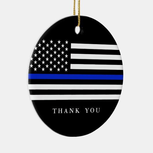 Aangepaste tekst met blauwe lijnpatriottische vlag keramisch ornament (Rechts)