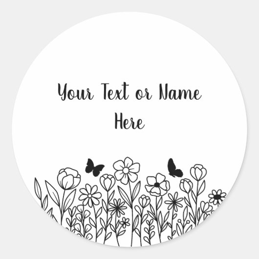 Aangepaste tekst met bloemen ronde sticker (Voorkant)
