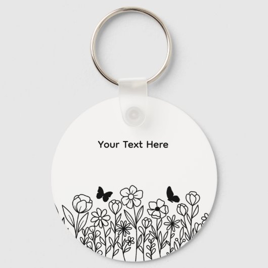 Aangepaste tekst met bloemen sleutelhanger (Voorkant)