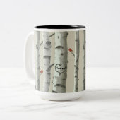 Aangepaste tekst met harten op de Valentijn Bomen Tweekleurige Koffiemok (Voorkant links)