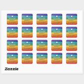 Aangepaste tekst met hout getextureerde regenboog vierkante sticker (Vel)