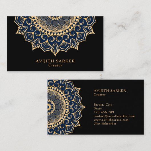 Aangepaste tekst met luxe mandala visitekaartje (Voorkant / Achterkant)