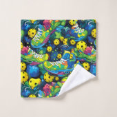 Aangepaste tekst met Psychedelic pickleballs Bad Handdoek (Wasdoekje)