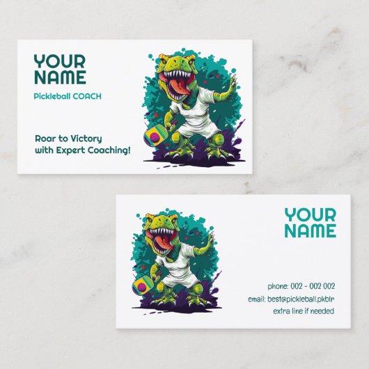 Aangepaste tekst met t-rex Pickleball Visitekaartje (Voorkant / Achterkant)