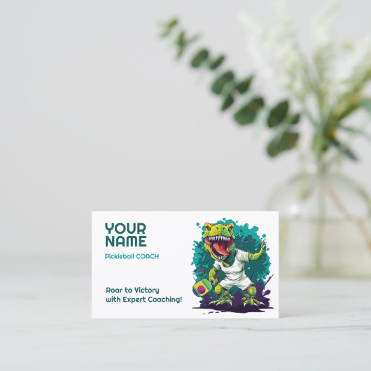 Aangepaste tekst met t-rex Pickleball Visitekaartje (Staand voorkant)