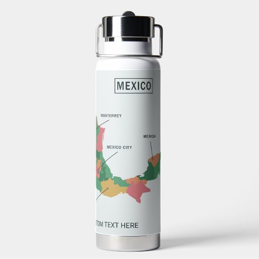 Aangepaste tekst Mexico Map Waterfles (Achterkant)