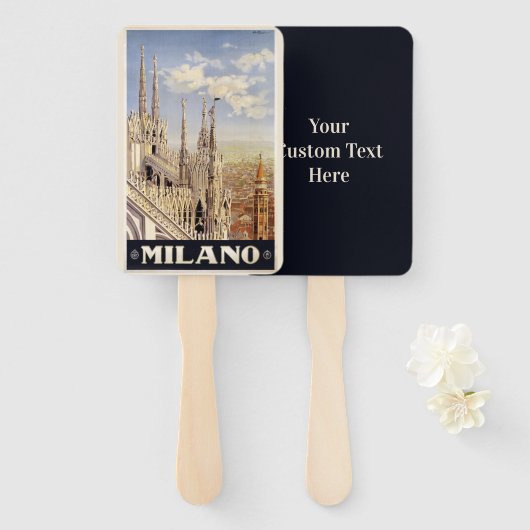 Aangepaste tekst Milano Italië Vintage Reizen fan  Handwaaier (Voorkant en achterkant)