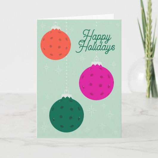 Aangepaste tekst Mint Magenta Pickleball Ornamente Feestdagen Kaart (Voorkant)