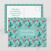 Aangepaste tekst Minty green Tennis kerst Briefkaart (Voorkant / Achterkant)