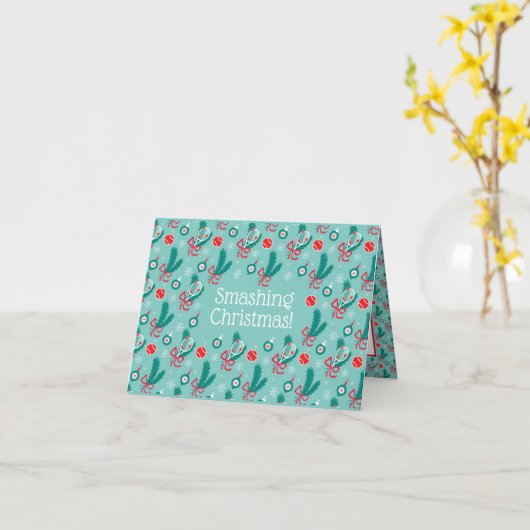 Aangepaste tekst Minty green Tennis kerst Kaart (Gele Bloem)
