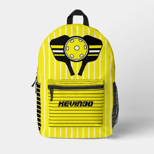 Aangepaste tekst modern heldergeel zwart Picklebal Bedrukte Rugzak (Voorkant)