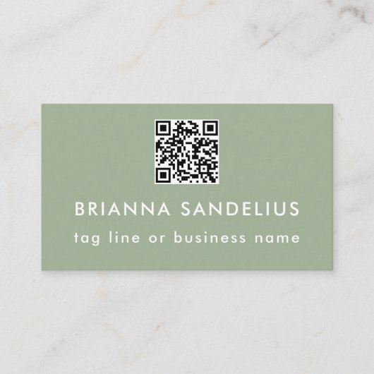 Aangepaste tekst moderne saliegroene QR-code profe Visitekaartje (Voorkant)