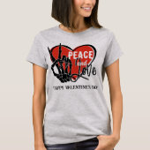 Aangepaste Tekst Moderne Skelet Hand Vrede en Lief T-shirt (Voorkant)
