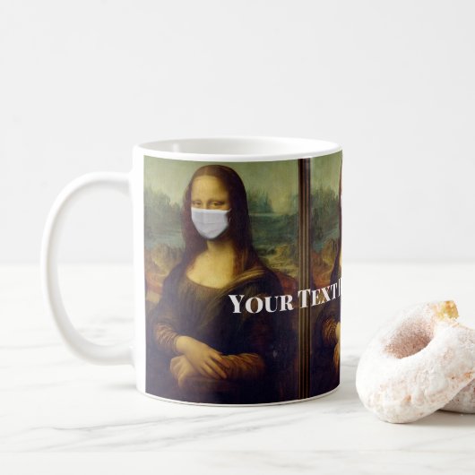 Aangepaste tekst Mona Lisa schilderen met gezichts Koffiemok (Met donut)
