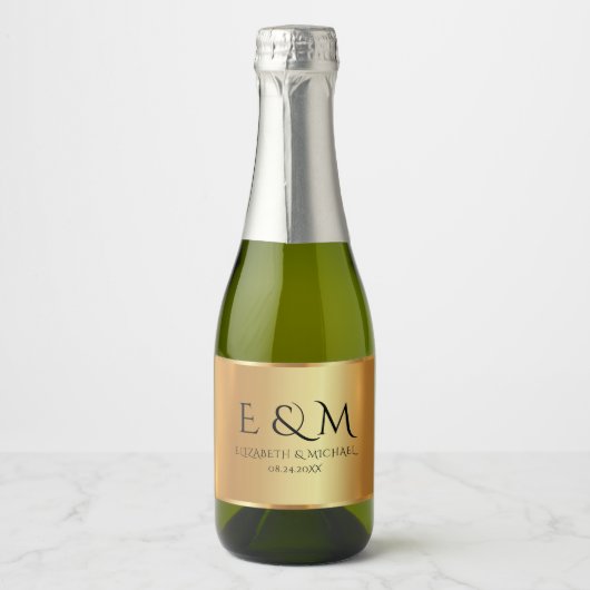 Aangepaste tekst monogram save the date glamour go sparkling wijnetiket (Voorkant)