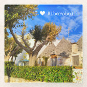 Aangepaste tekst, mooi uitzicht van Alberobello, A Glazen Onderzetter (Voorkant)