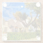 Aangepaste tekst, mooi uitzicht van Alberobello, A Glazen Onderzetter (Achterkant)