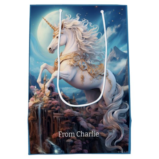 Aangepaste tekst Mooie Eenhoorns Medium Cadeauzakje (Achterkant)