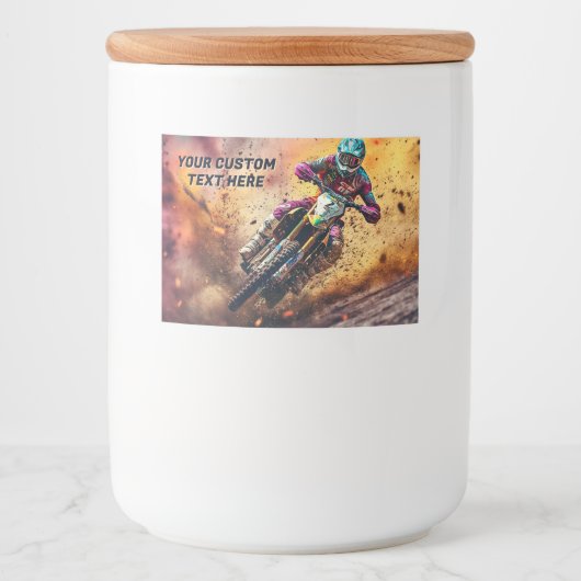 Aangepaste tekst Motorcross Voedselcontainer Etiket (Voorkant)