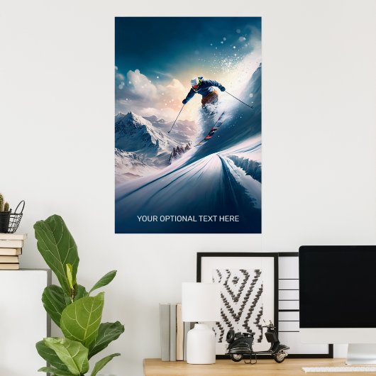 Aangepaste tekst Mountain Skier Poster (Thuiskantoor)