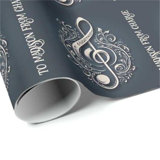 Aangepaste tekst Muzikale Sleutel Opmerking Cadeaupapier (Rol Hoek)