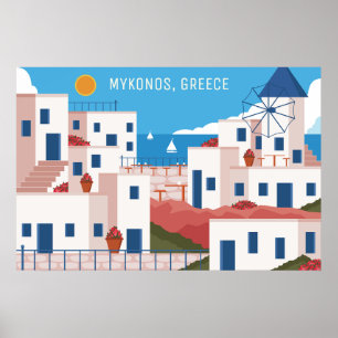 Aangepaste tekst Mykonos Griekenland Poster