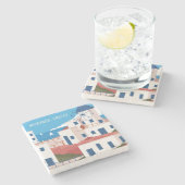 Aangepaste tekst Mykonos Griekenland Stenen Onderzetter (Zijkant)