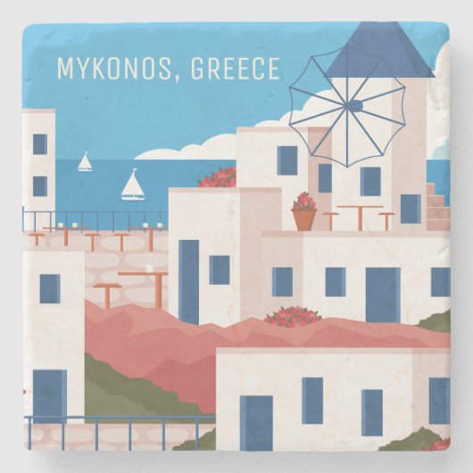 Aangepaste tekst Mykonos Griekenland Stenen Onderzetter (Voorkant)