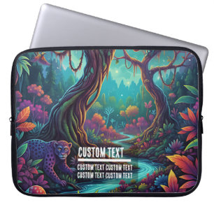 Aangepaste tekst Mystiek bos Jaguar Kleurrijk Laptop Sleeve