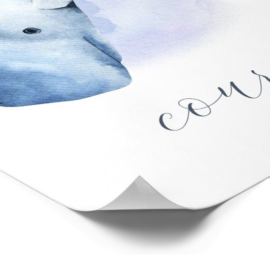 Aangepaste tekst naam blauw witte aquarel potvis poster (Hoek)