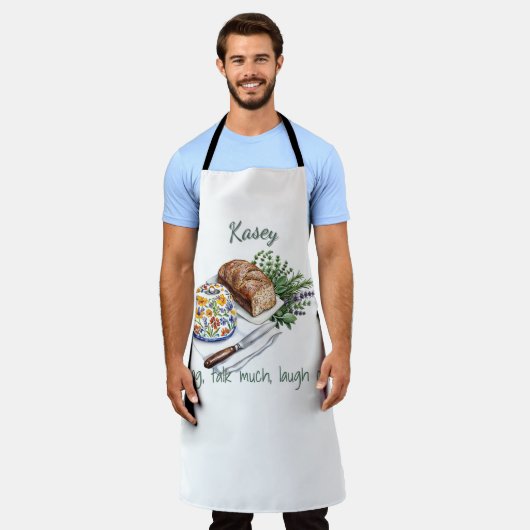 Aangepaste Tekst Naam Kruiden & Brood Folk Adage Q Schort (Gedragen)