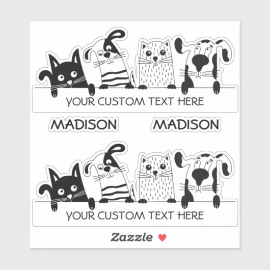 Aangepaste tekst & naam Schattige Cats & Dogs Sticker (Vel)