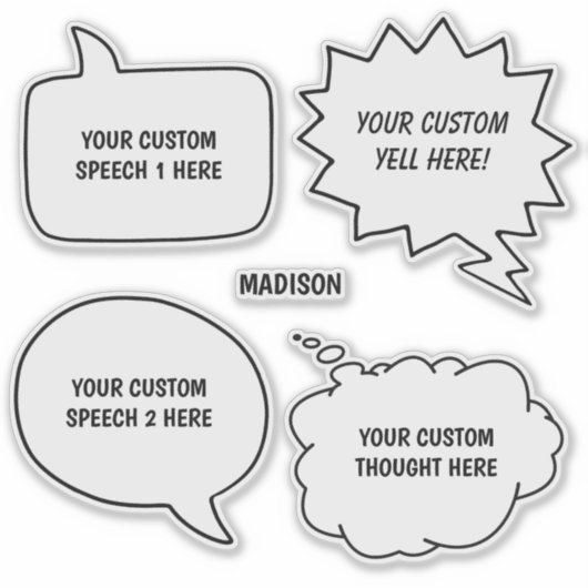 Aangepaste tekst & naam Spraakbubbels Sticker (Voorkant)