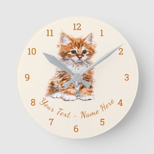 Aangepaste tekst / naamklok met Baby Kitten Ronde Klok (Voorkant)