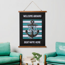 Aangepaste tekst nautisch anker hangend wandkleed